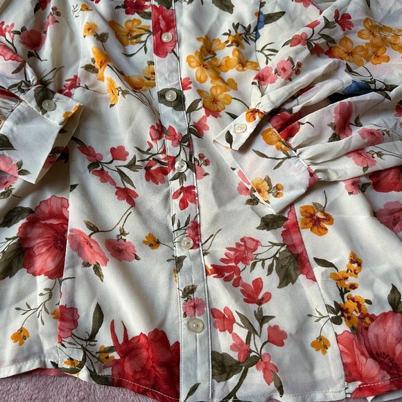 Forever 21 Plus Women's 0X Long Sleeve Button Up Floral Peplum Blouse NWOT - Picture 7 of 9